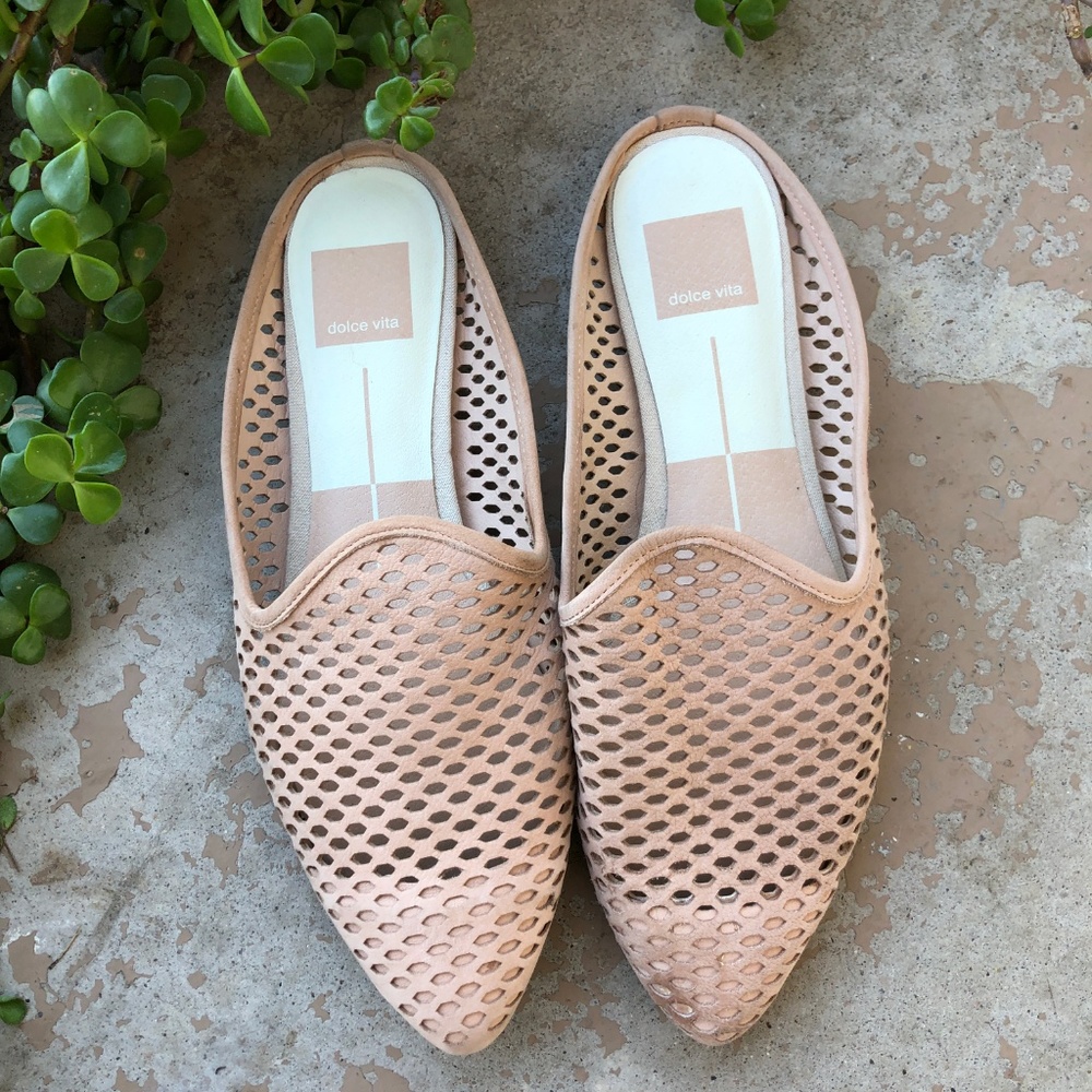 Dolce Vita Suede Leather Laser Cut Mules Flats - Picture 2 of 4